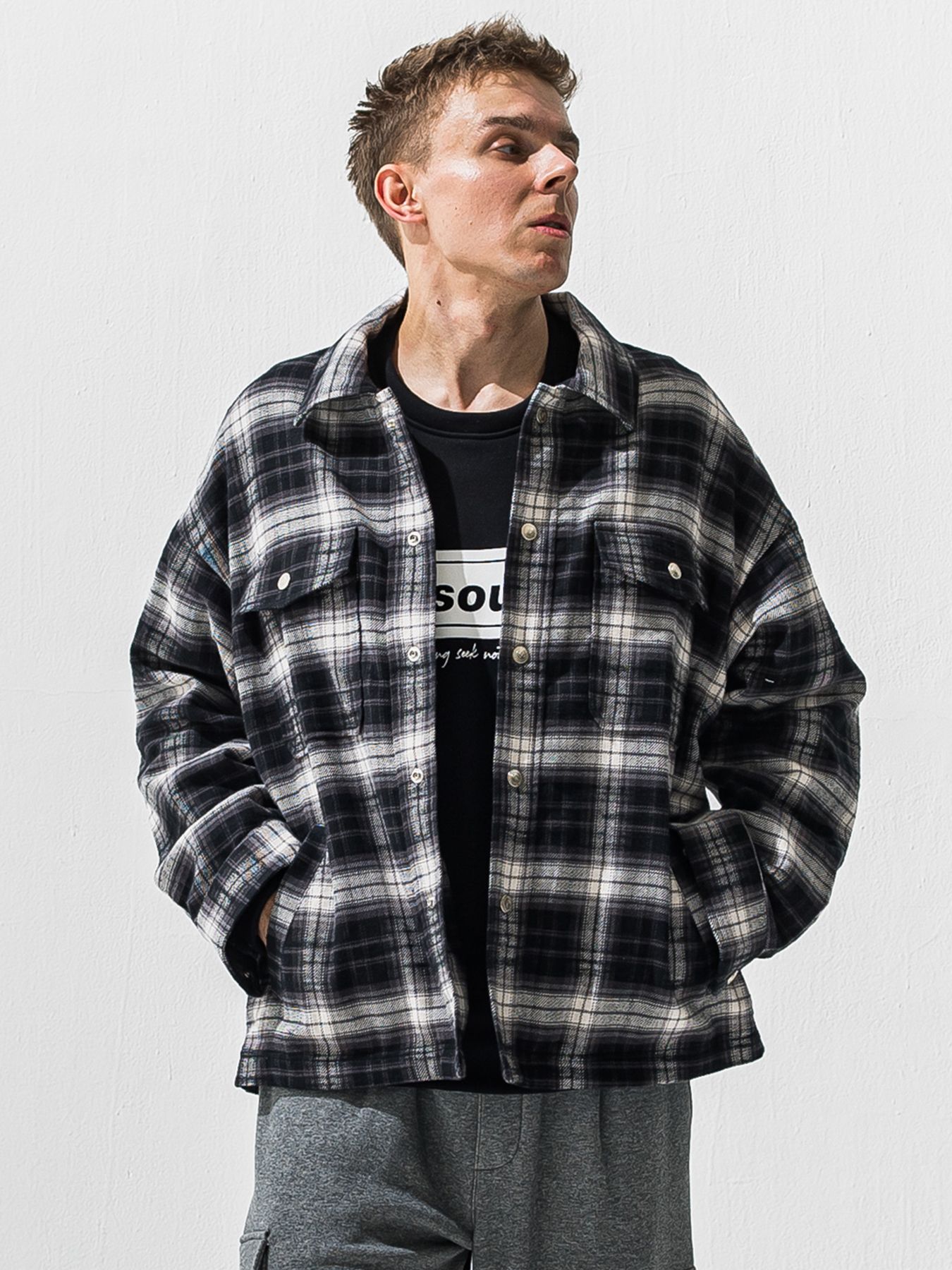 【予約品 9月6日(日) 締切】OLD SLUB CHECK JK / ヴィンテージ ネルジャケット / ブラック