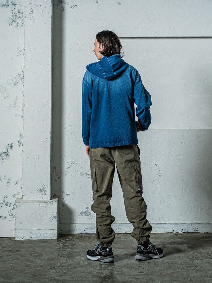 《予約11月17日19時締め》 DENIM JERSEY  coach hoodie / ジャケットパーカー / ダークインディゴ