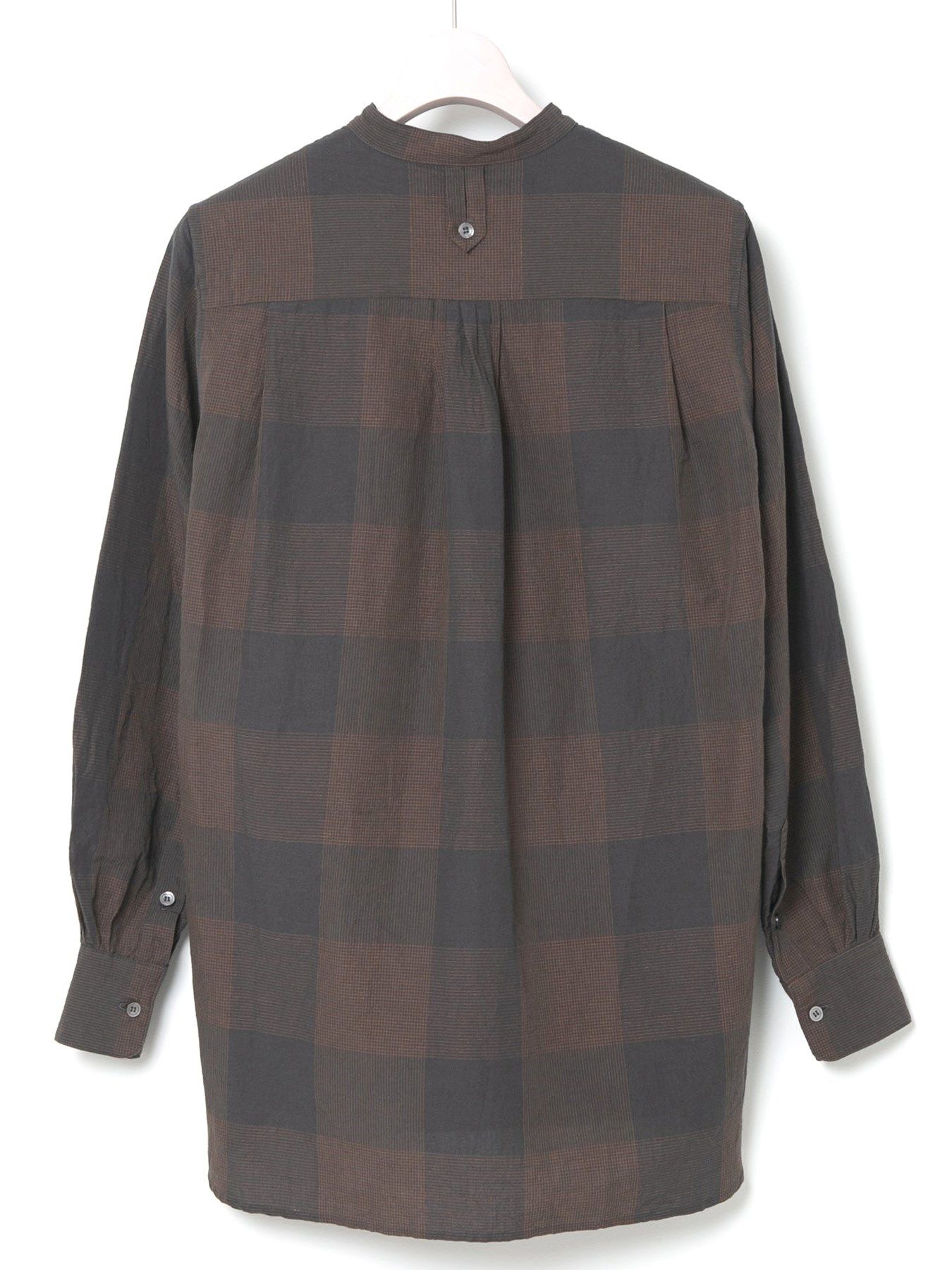 コットンリネンコードチェック LD ウォッシャー L/S バンドカラーシャツ / ブラウンチェック 【∀ ターンエー】