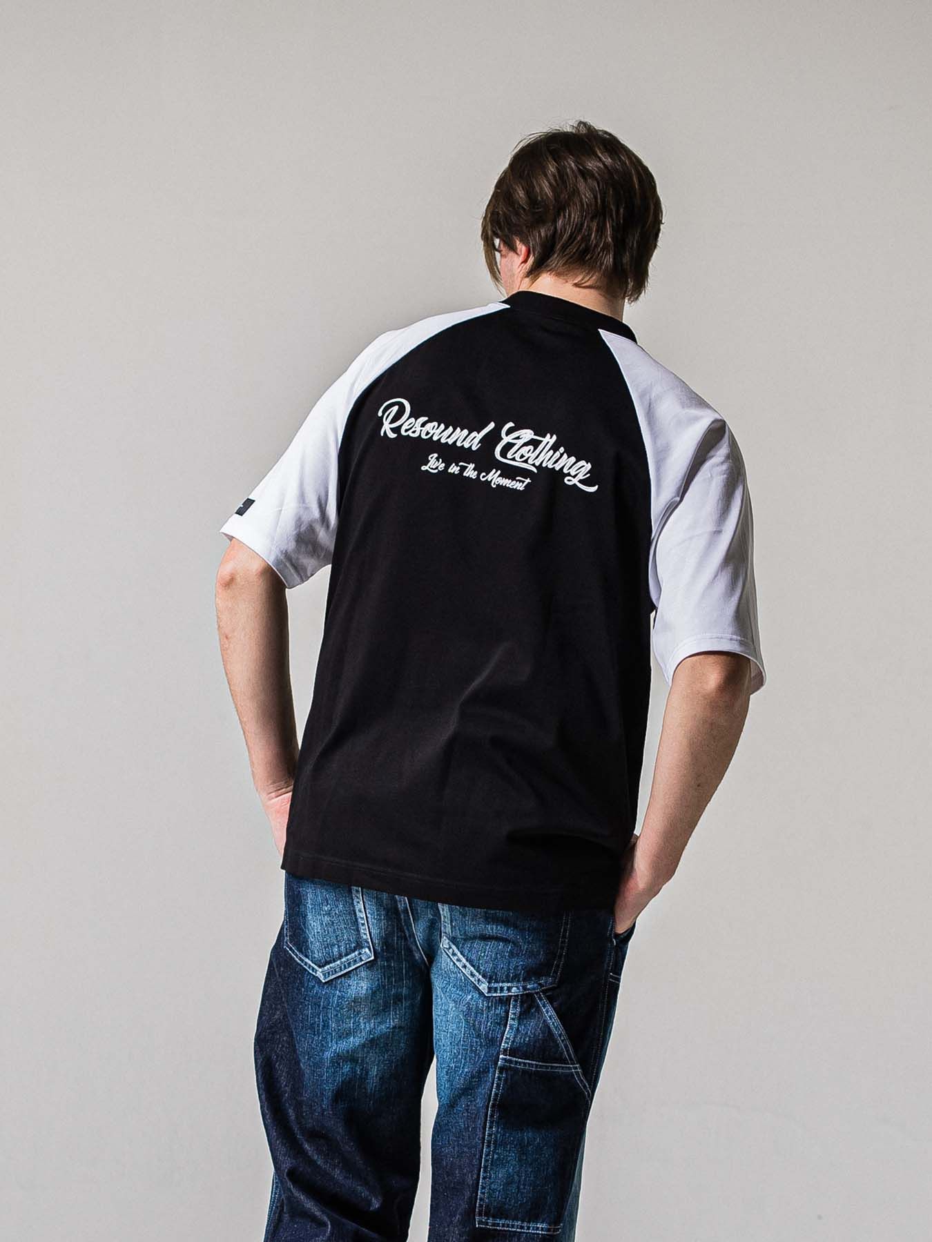 【予約品 11月16日(日) 締切】BACK RC RAGLAN OVER TEE / バックロゴ ラグランスリーブ オーバーTシャツ / ブラック×ホワイト