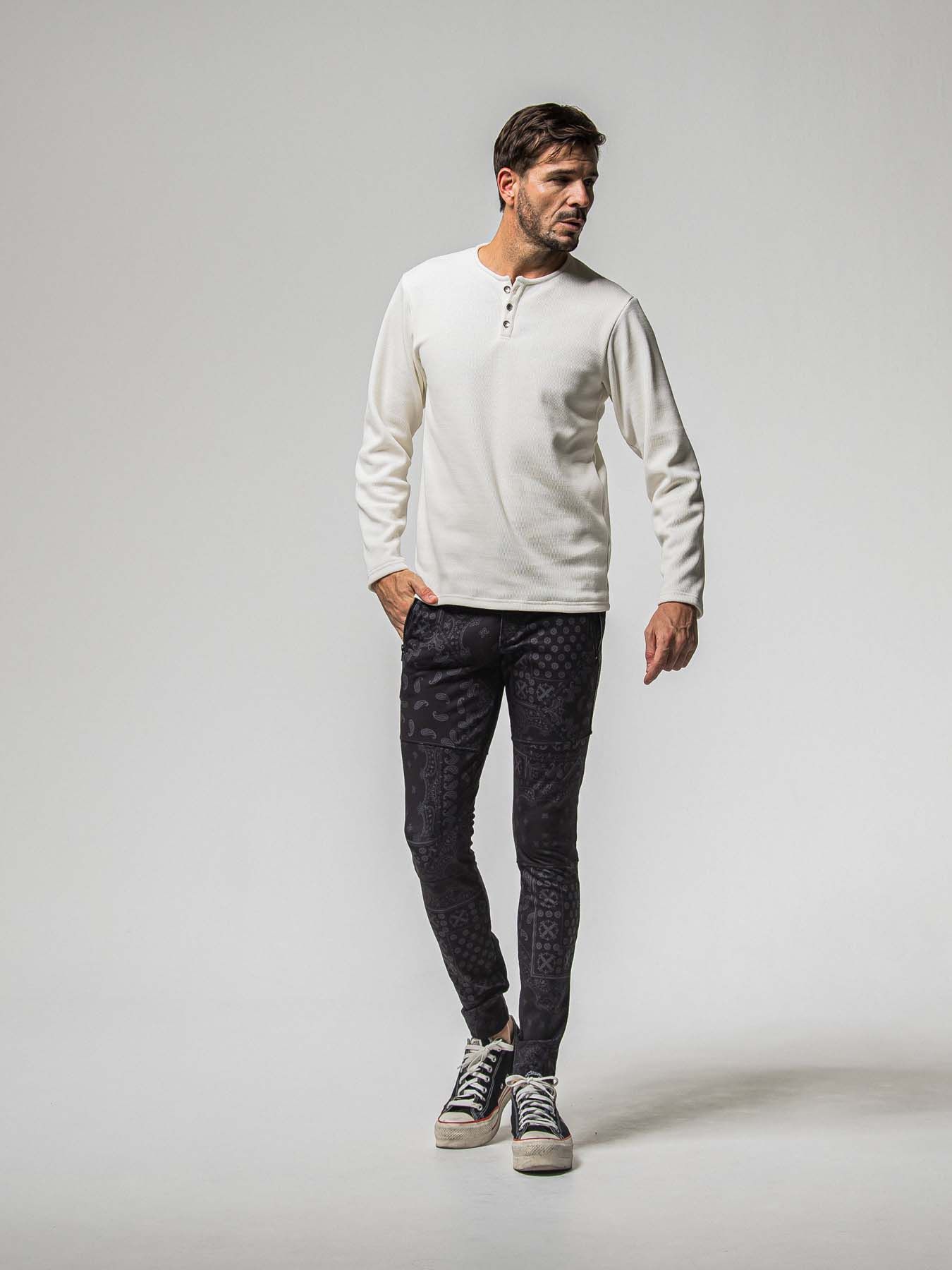 【予約品 8月31日(日) 締切】VELOURS FLEECE THERMAL HENRY / ベロアフリース サーマル ヘンリーネック / ホワイト