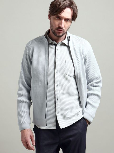 フルジップスタンドニットブルゾン / ライトグレー 【HIDEAWAYS BLACK】