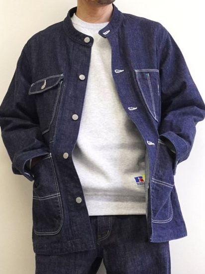 【激レア】NEIGHBORHOOD デニムカバーオール　ロゴプリント　ブルー　L 激レア】NEIGHBORHOOD デニムカバーオール ロゴプリント ブルー L