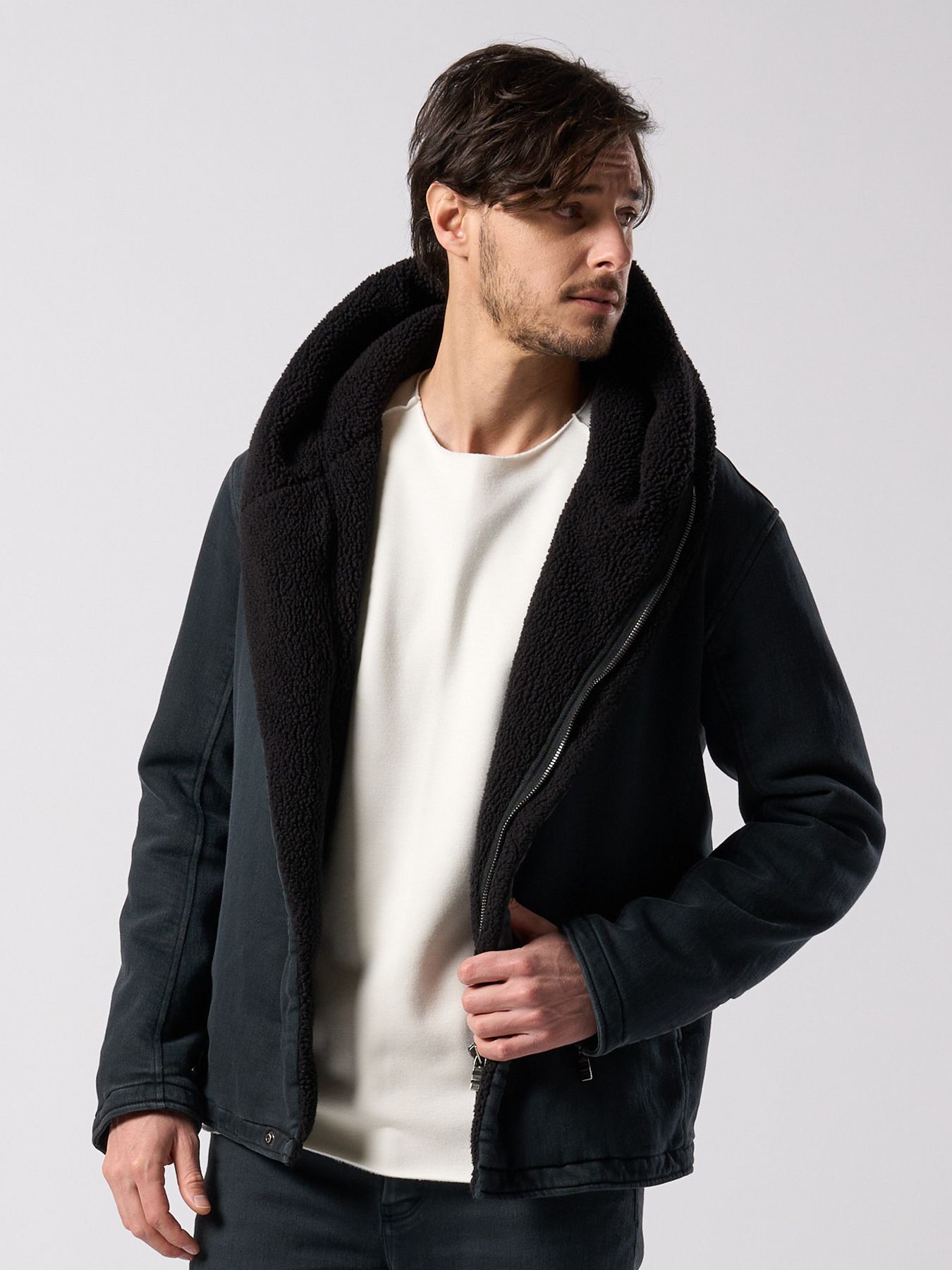 【予約品 4月19日(日) 18時締切】denim jersey hooded riders / デニムジャージー フーデッドライダース / ブラックユーズド