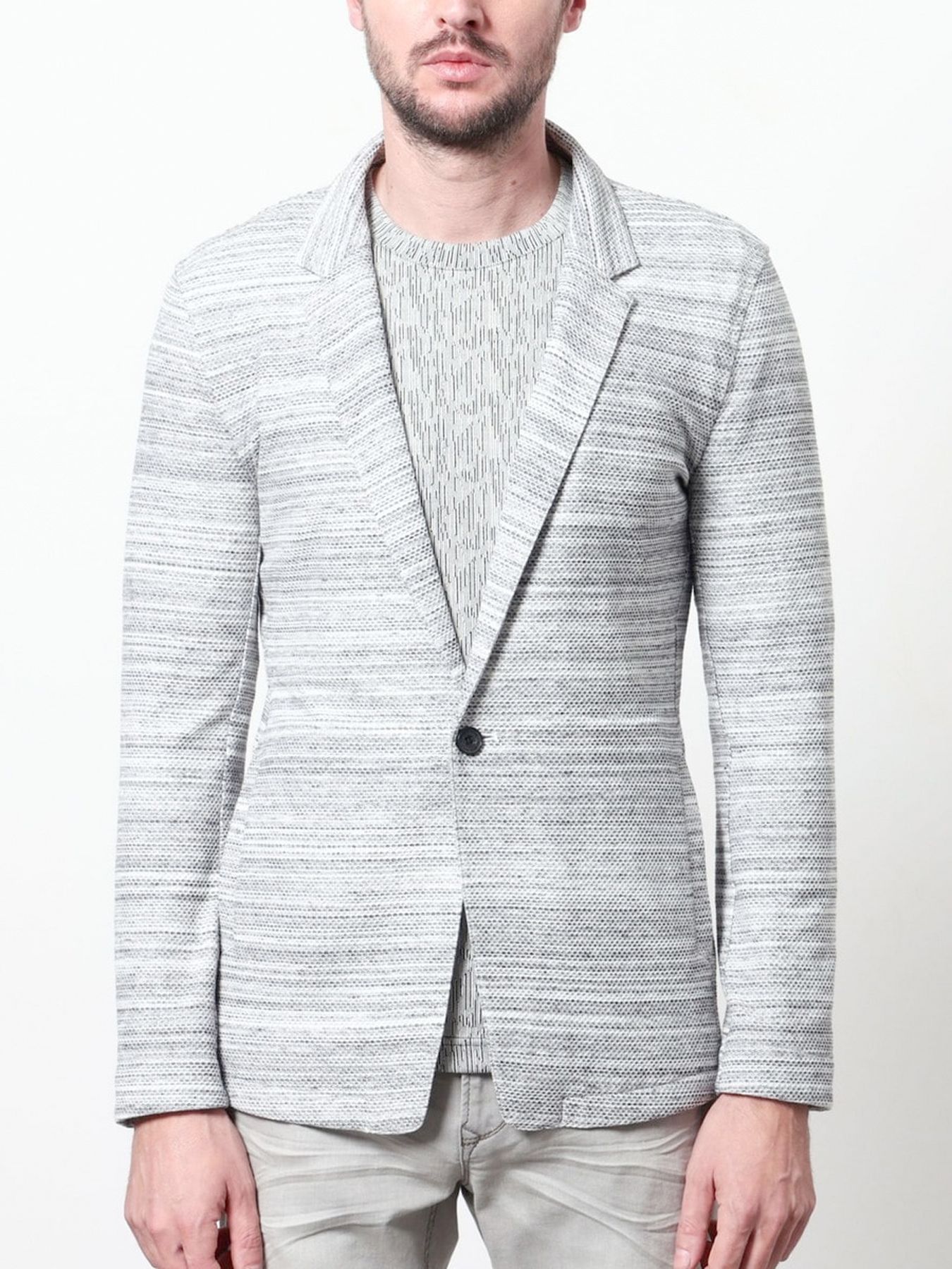 ハニカムジャガードラペルジャケット / ブルー×ネイビー 【HIDEAWAYS NICOLE】