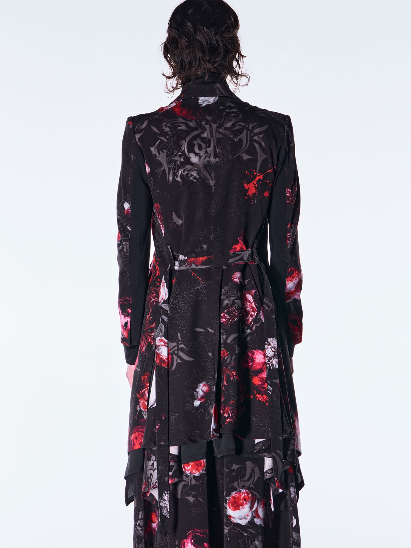 【予約品 6月29日(月) 締切】Goth Flora Suede Satin Flare Jacket / フレアジャケット / ブラック