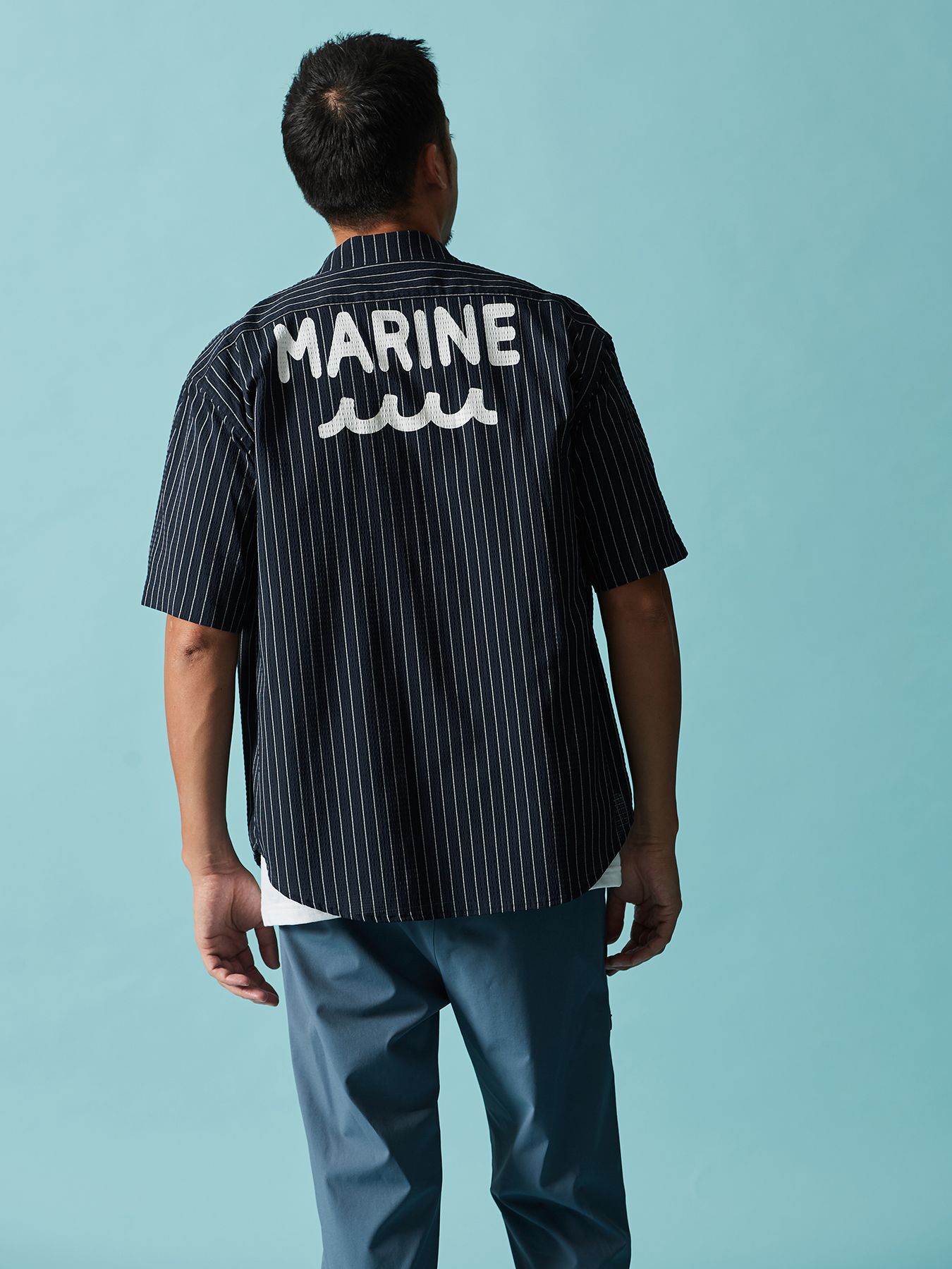 【予約品 10月9日(木) 締切】muta Dot Air(R) Zip Up S-S Shirt / ZIP半袖シャツ / ネイビーストライプ【Acanthus × muta MARINE】