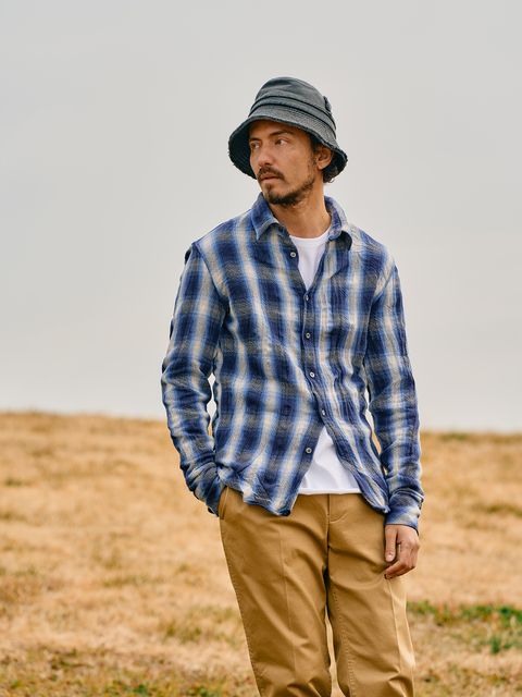 【予約品】 twist wrinkle check / シャツ / ブルー