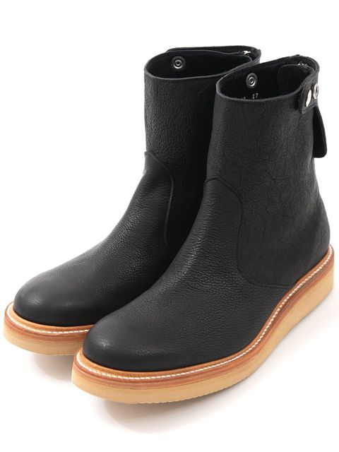 フルタンニン ピット鞣し シュリンク ホース ハイド シングルライダース バックジップ ブーツ /  Boots  / ブラック 【STRUM】