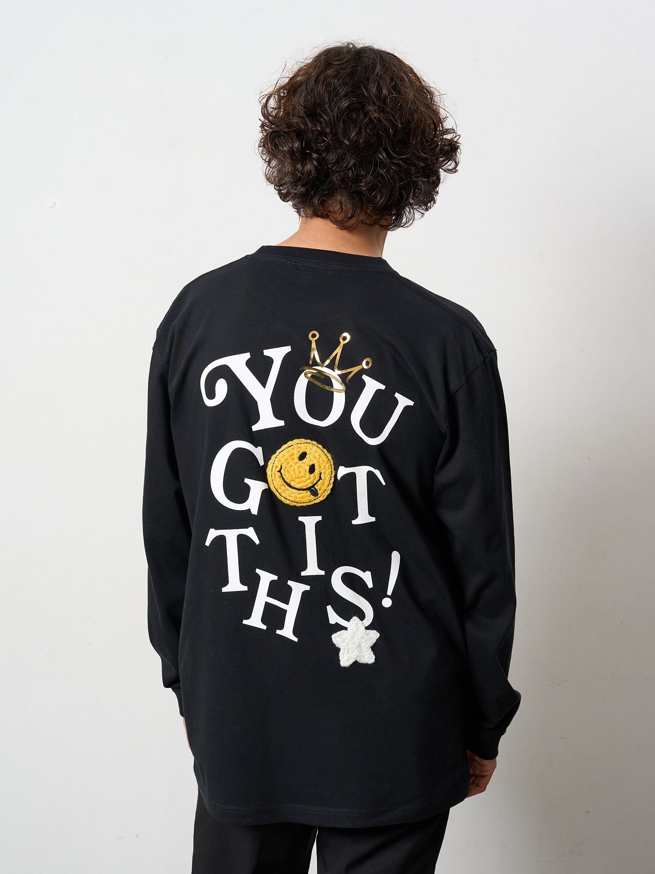 5.6ozコットン天竺 YOU GOT THIS シークインLS Tシャツ / ブラック