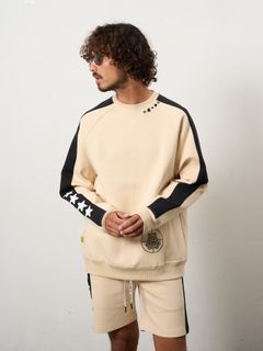 【予約品 10月16日(木) 締切】TRストレッチポンチ ラインストーン ターゲットベア ラインスエットシャツ / オフホワイト