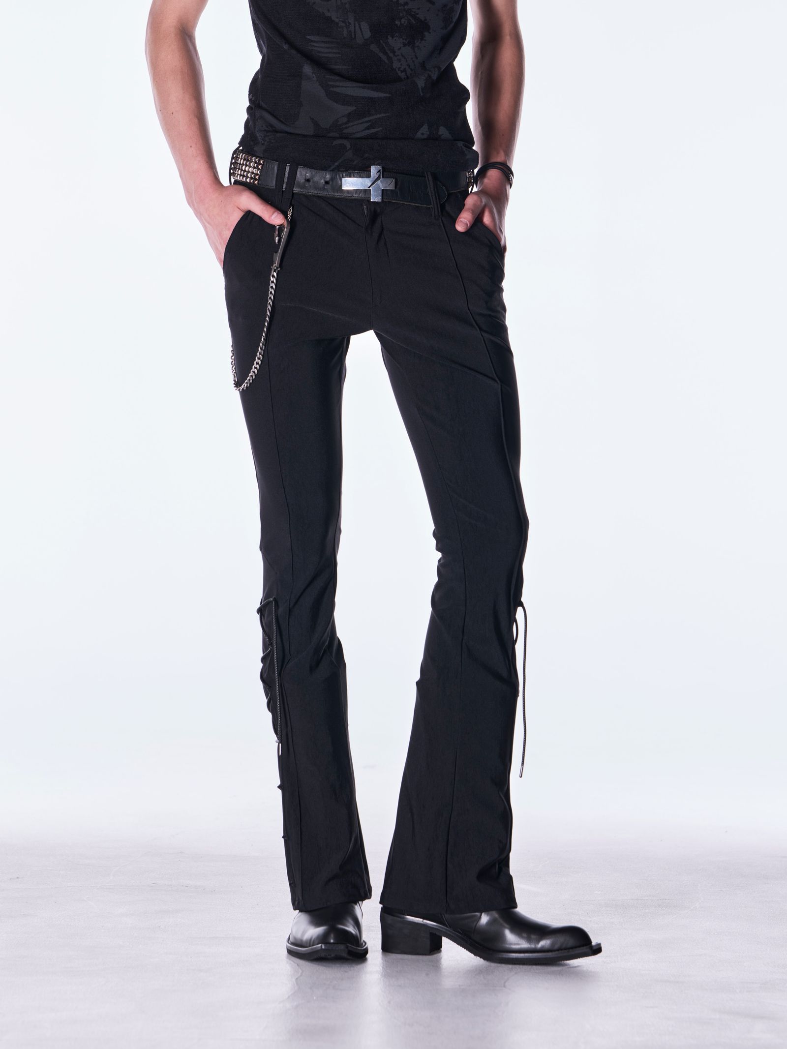 【予約品 6月29日(月) 締切】High Tension Jersey Lace Up Flare Pants / レースアップ フレアパンツ / ブラック