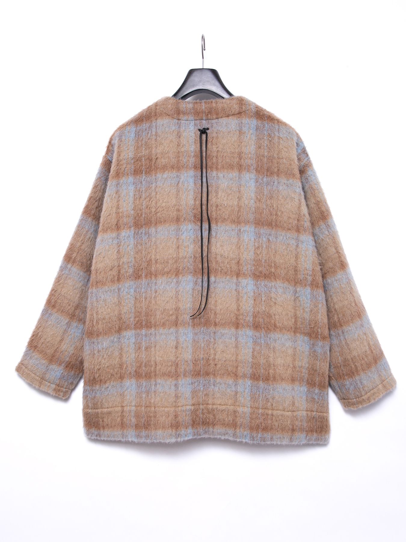 【予約品 4月6日(月) 締切】Alpaca Mixed Wool Shaggy Check Middle Cardigan / アルパカ混ウール シャギー チェック ミドル カーディガン / ベージュ