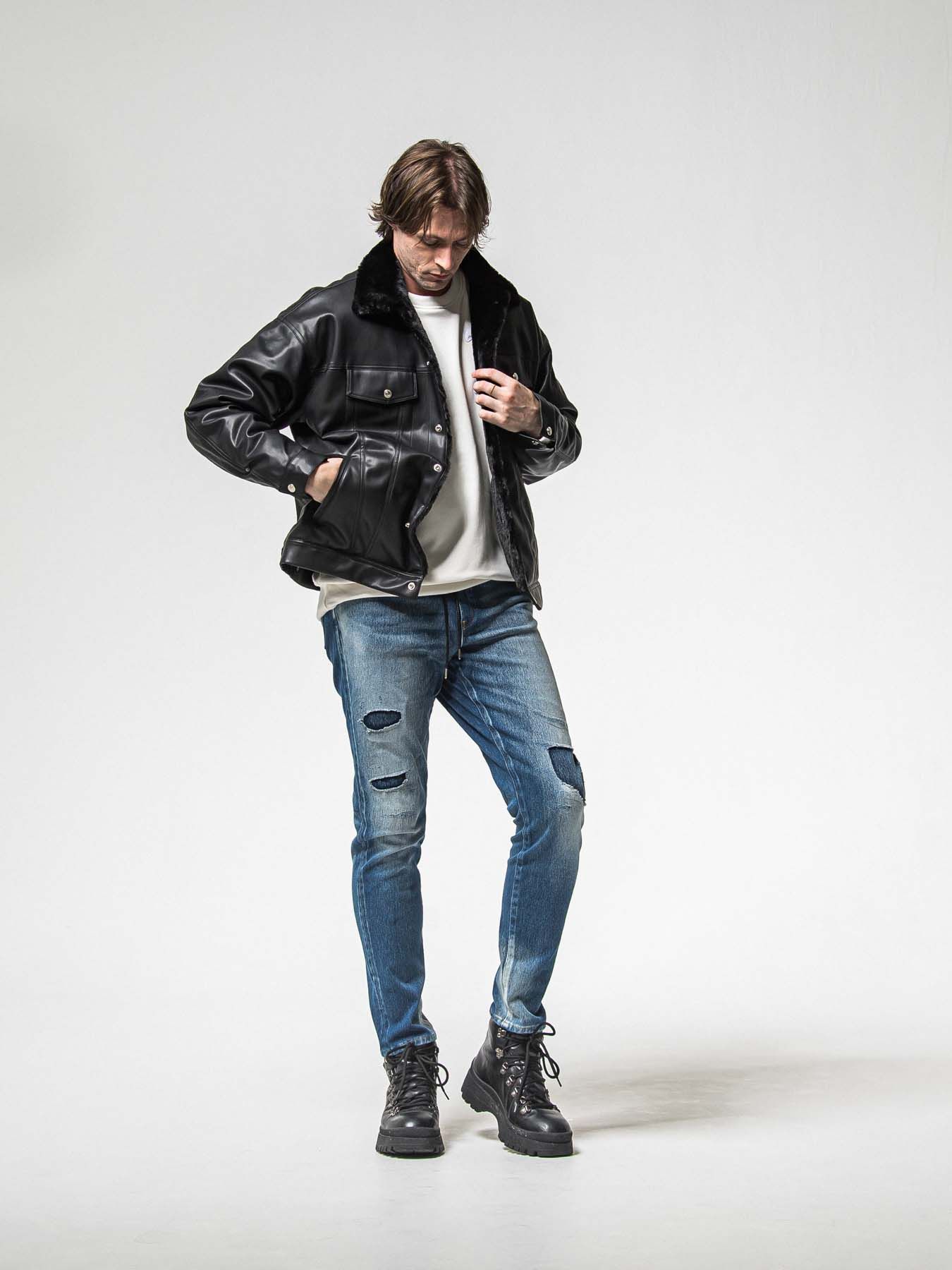 【予約品 8月31日(日) 締切】LEATHER FUR OVER G / レザーファーオーバーGジャケット / ブラック
