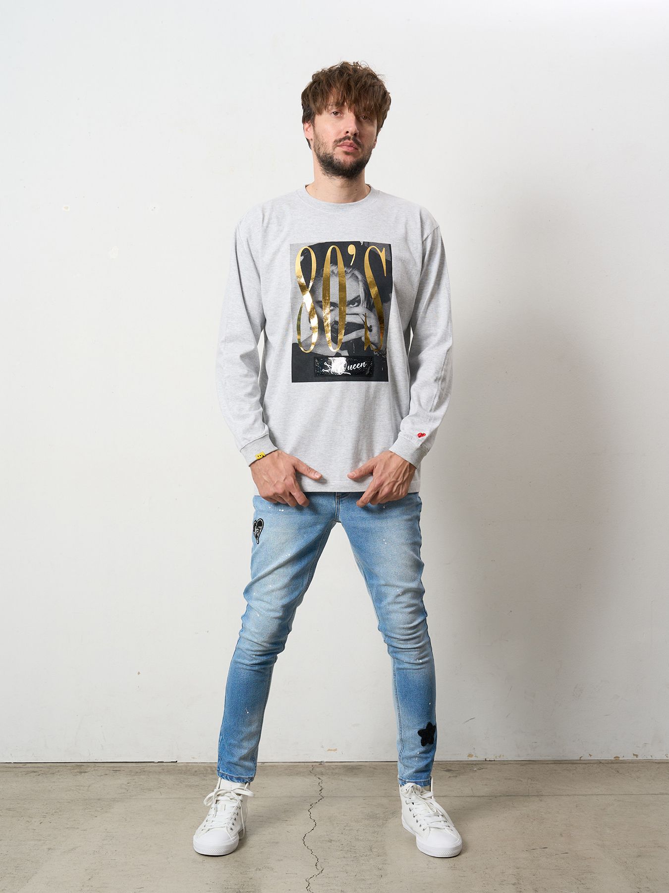 【予約品 5月8日(木) AM10時 締切】 5.6ozコットン天竺 80S QUEEN シークインLS Tシャツ / アッシュ