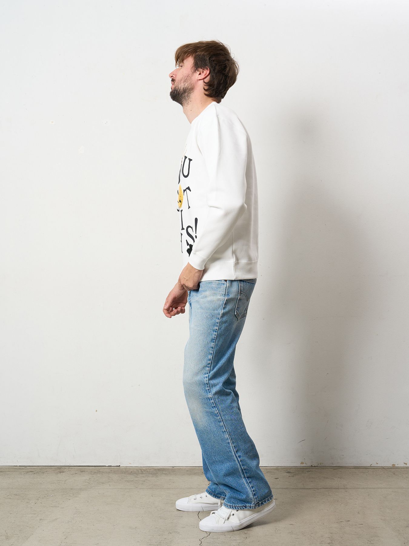 【予約品 5月8日(木) AM10時 締切】 TC裏毛起毛 YOU GOT THIS マルチパッチワークスウェットシャツ / ホワイト
