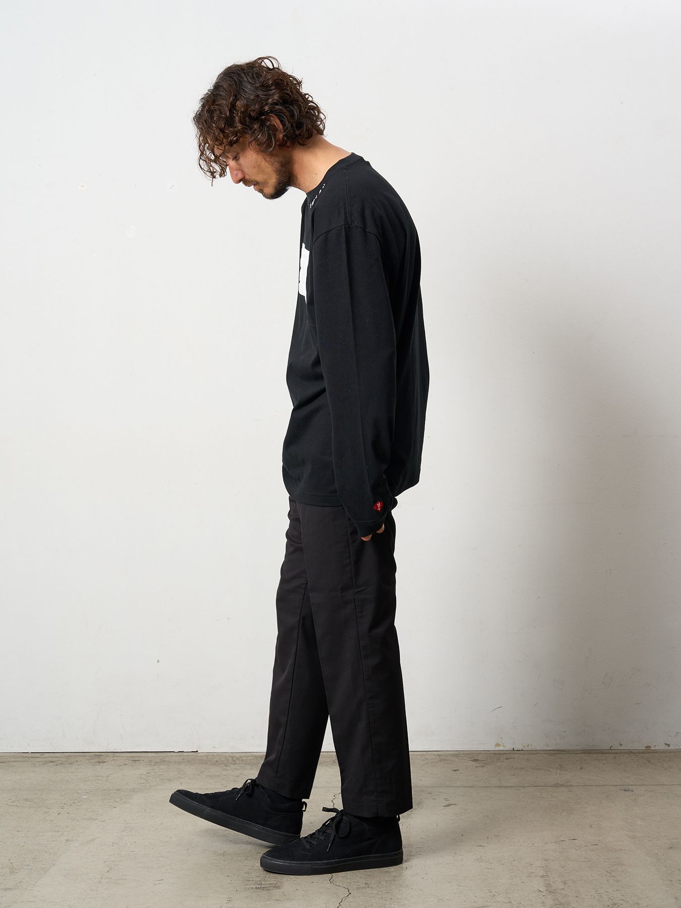 【予約品 5月8日(木) AM10時 締切】 5.6ozコットン天竺 ボックスロゴ発泡プリントLS Tシャツ / ブラック