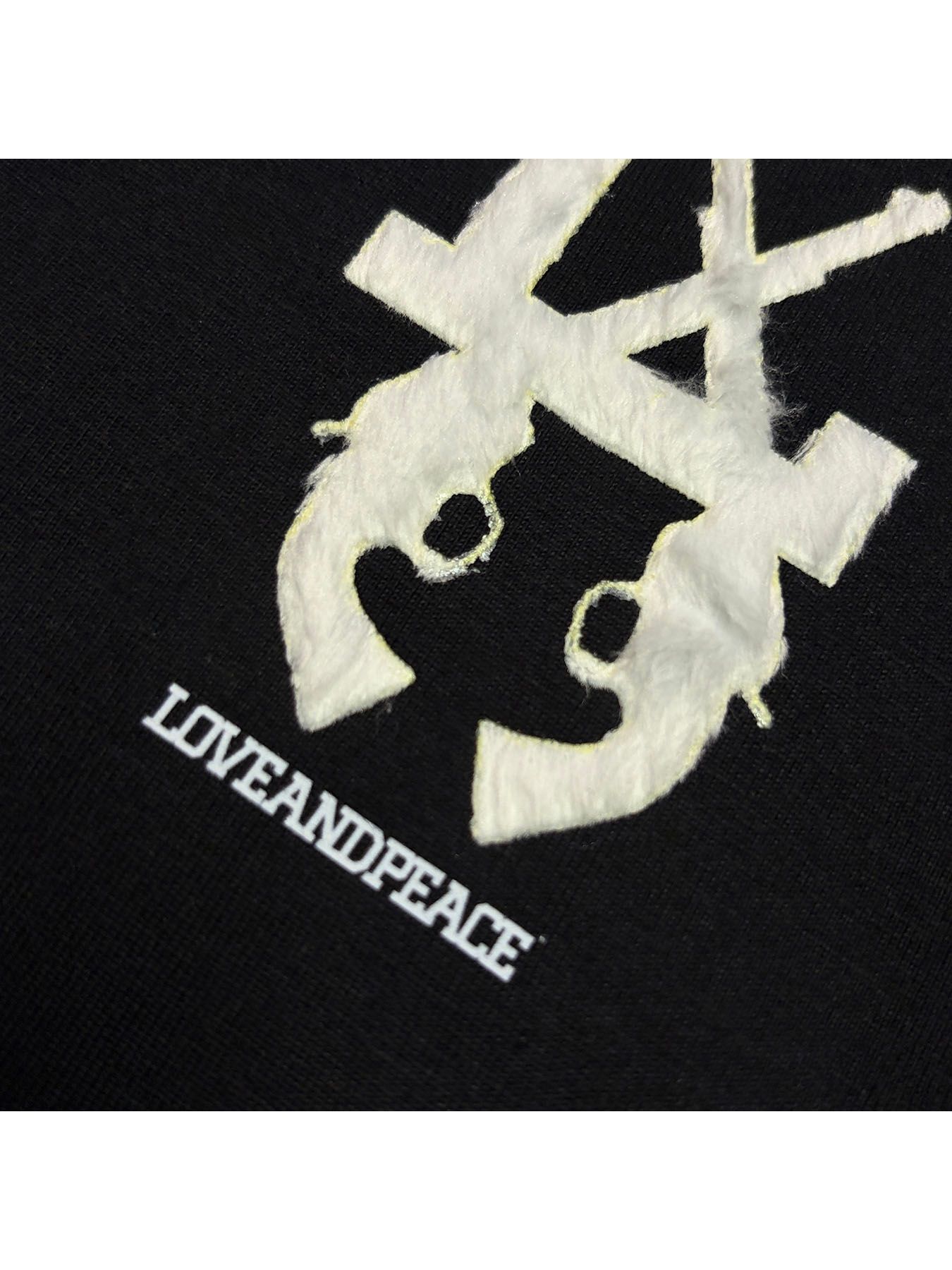 【予約品 3月9日(月) 18:00 締切】LA FAR PRINT S/S T / LA ファーフロッキープリント オーガニックコットン Tシャツ / ブラック