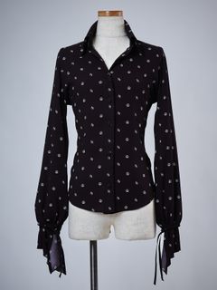 【予約品 4月26日(日) 締切】Peace Dot Lace Up Frill Shirt / ピースドット レースアップ フリルシャツ / ブラック