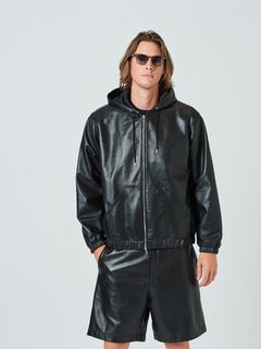 (予約品2023年10月19日18時締め) Leather Hooded Jakcet / レザーフードジャケット / ブラック