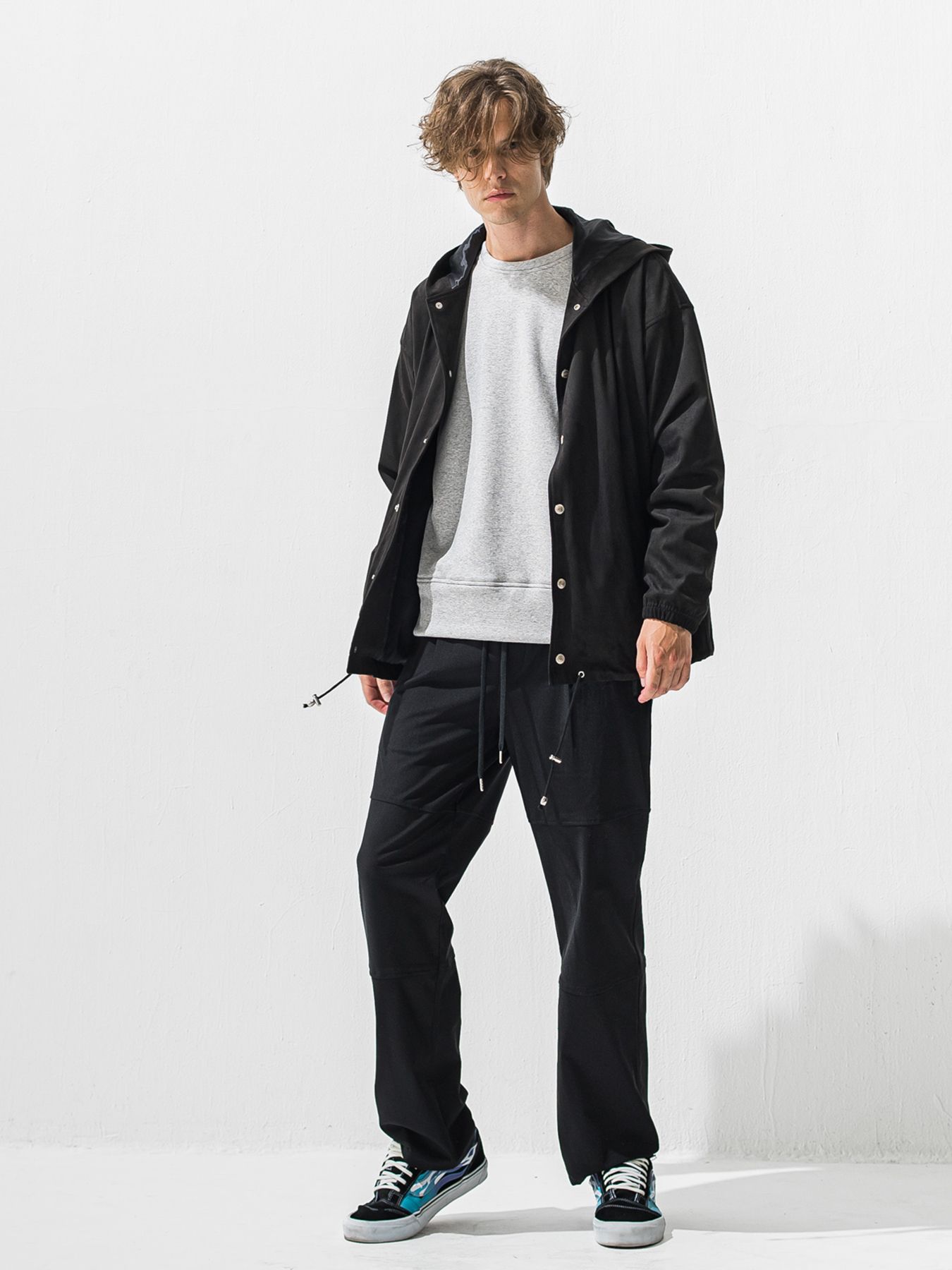 【予約品 9月6日(日) 締切】PIN ST RC VELOURS FLEECE DROP TRAINER / ピンストライプロゴ 裏起毛 ルーズトレーナー / グレー