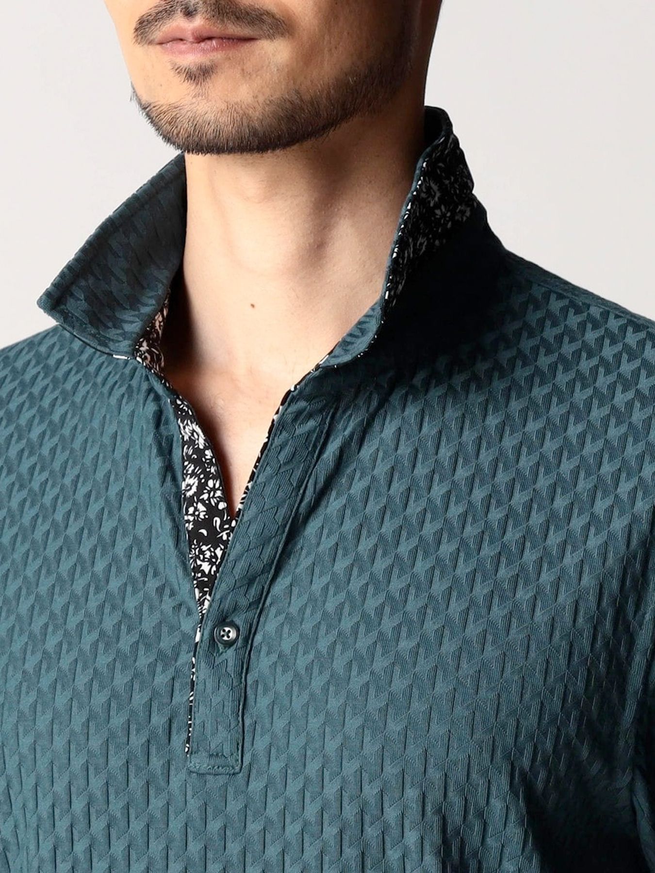 リンクスジャカードスキッパーポロシャツ / ブルー【NICOLE CLUB FOR MEN】