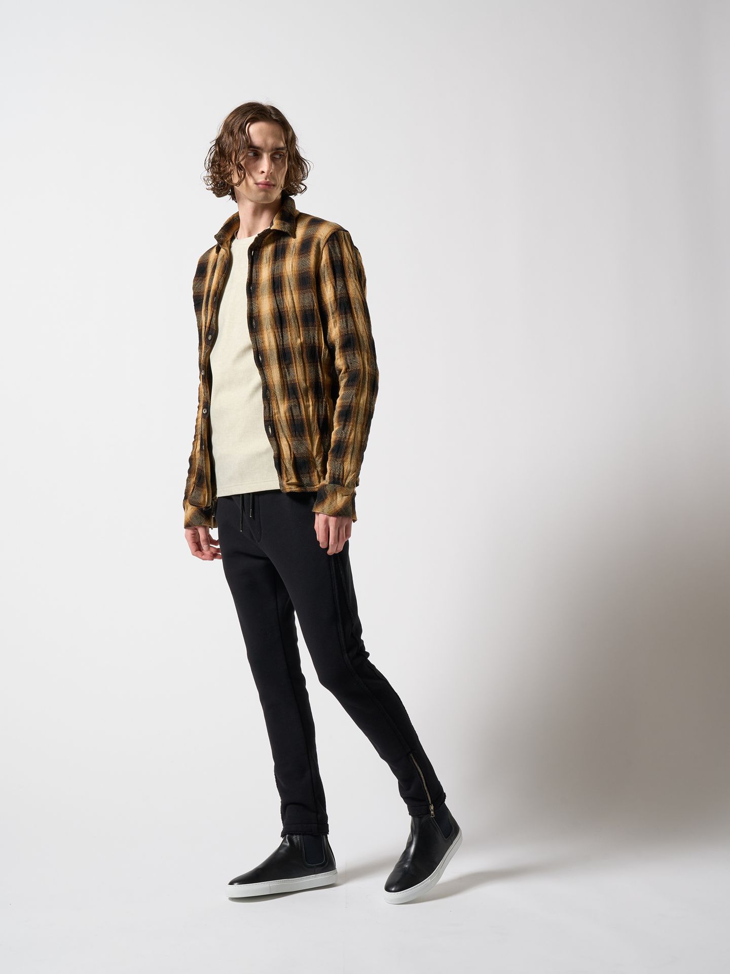 【予約品】 hem zip seam pants / スリムパンツ / ブラック