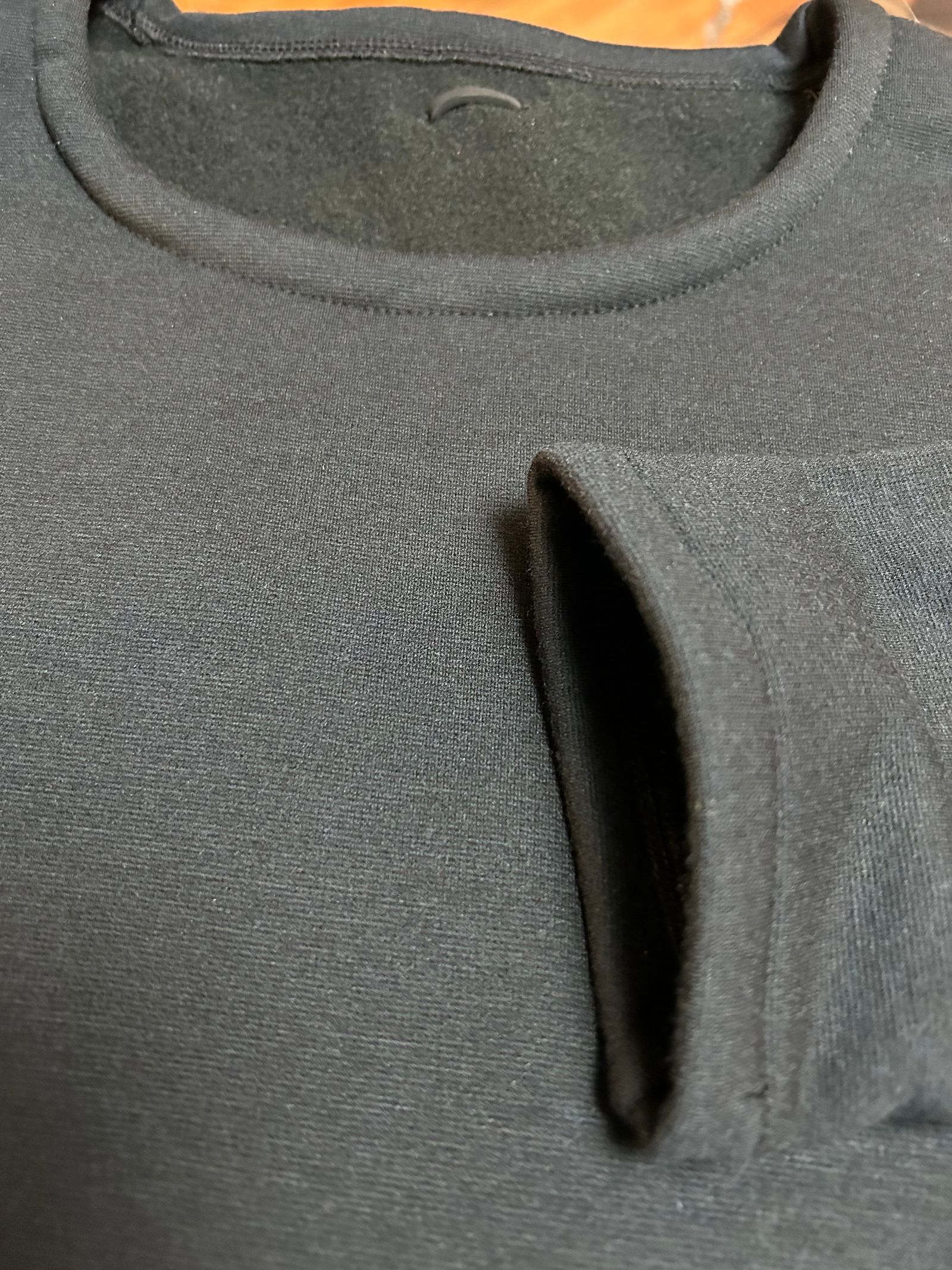 Fleece Lining Jersey L/S Crew Neck T-shirt  / L/S革紐付き クルーネック T シャツ  / ブラック