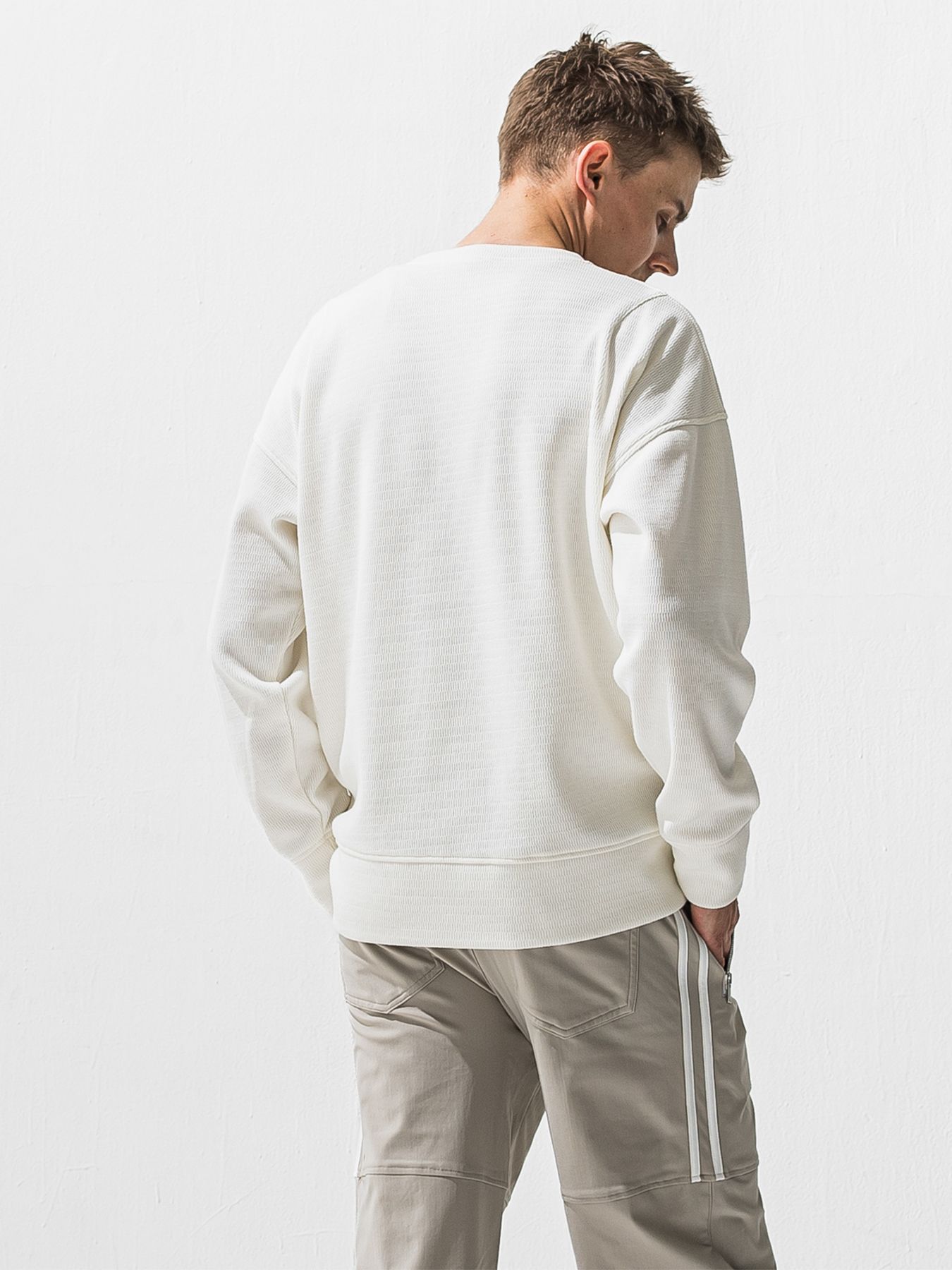 【予約品 9月6日(日) 締切】VELOURS FLEECE THERMAL LOOSE TRAINER / 裏起毛 ハニカムサーマル ルーズトレーナー / ホワイト