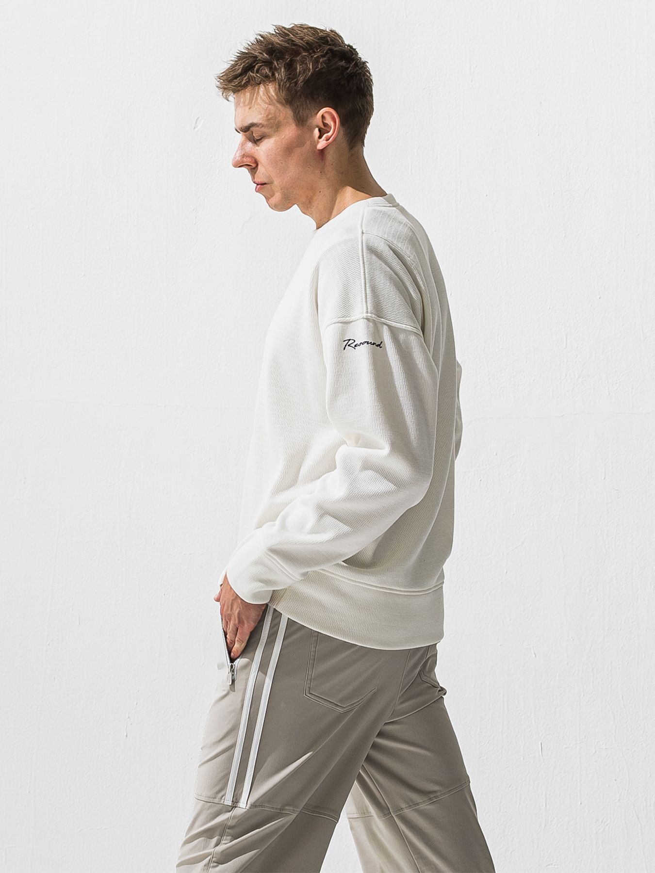 【予約品 9月6日(日) 締切】VELOURS FLEECE THERMAL LOOSE TRAINER / 裏起毛 ハニカムサーマル ルーズトレーナー / ホワイト