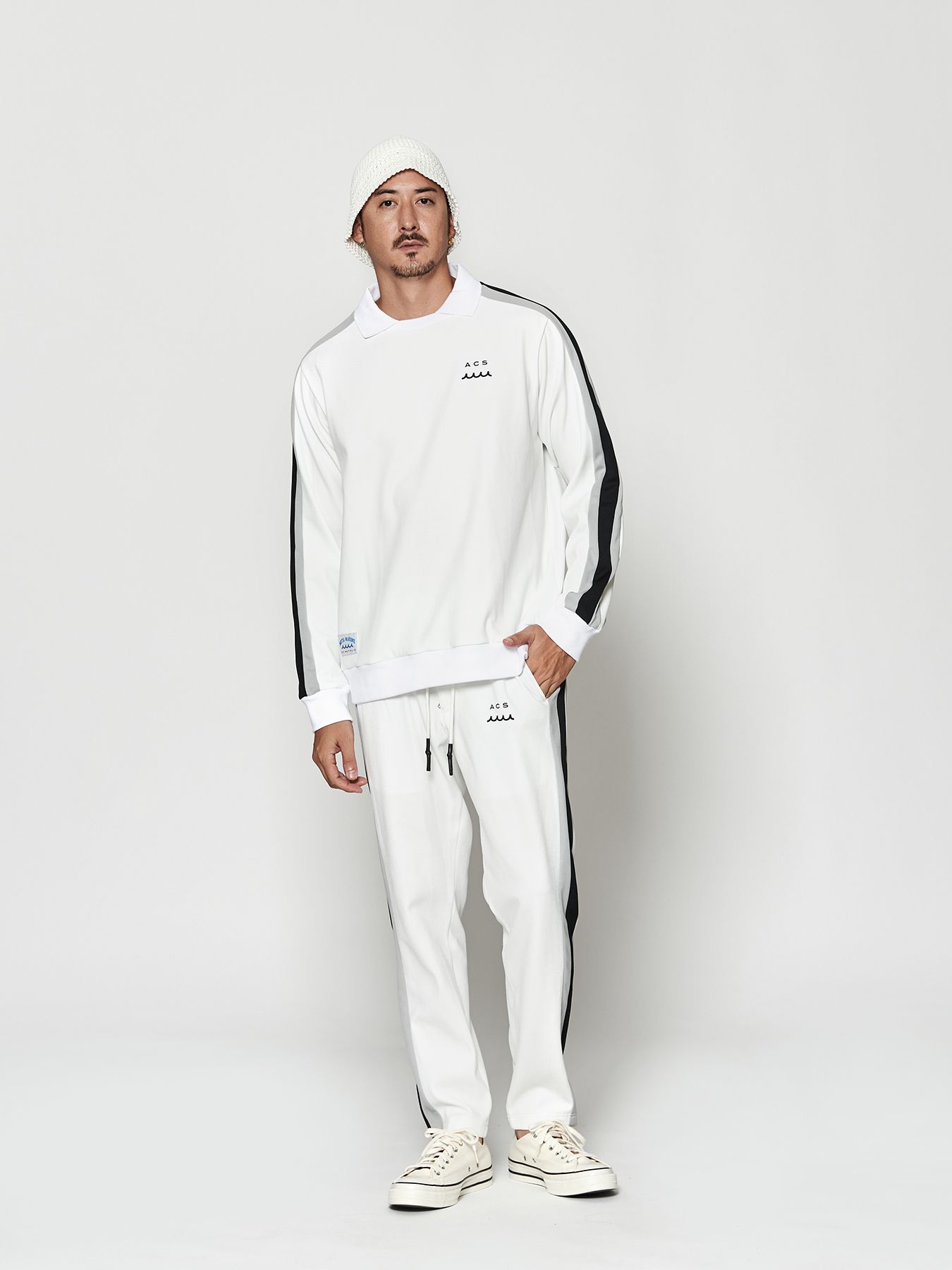 【予約品 10月9日(木) 締切】muta Polo Crewneck / 衿付スウェット / ホワイト【Acanthus × muta MARINE】