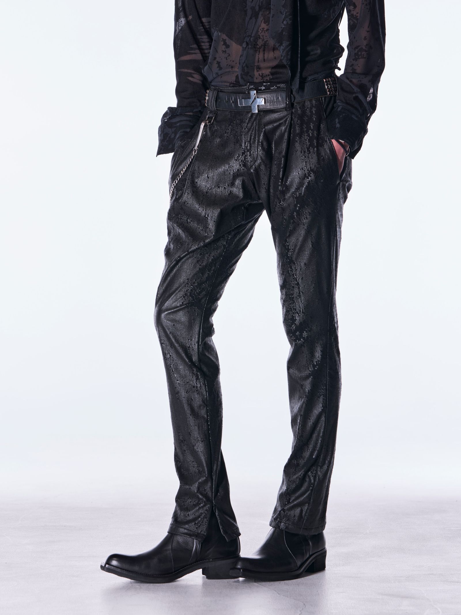 【予約品 6月29日(月) 締切】Cross Dot Fleece Boots Cut Slacks / ブーツカット スラックス / ブラック