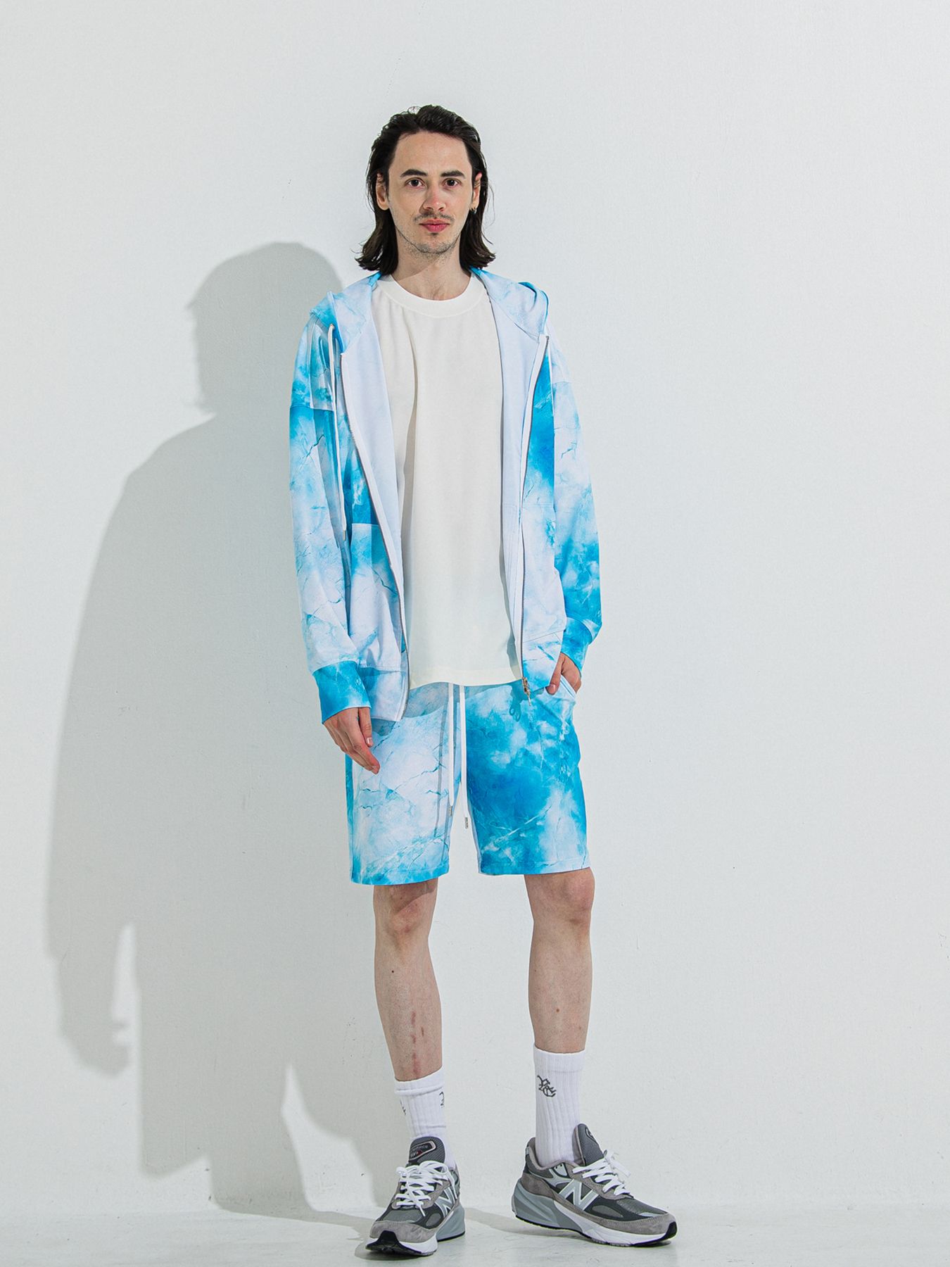 【予約品 】RASH OVER ZIPUP HOODIE / ラッシュガード オーバーサイズジップアップパーカー / マーブルブルー