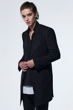 《予約品》 StandCollarLongJacket / パイソン柄エンボス加工ジャージ素材ブラック 【kiryuyrik】 2023年4月以降入荷予定