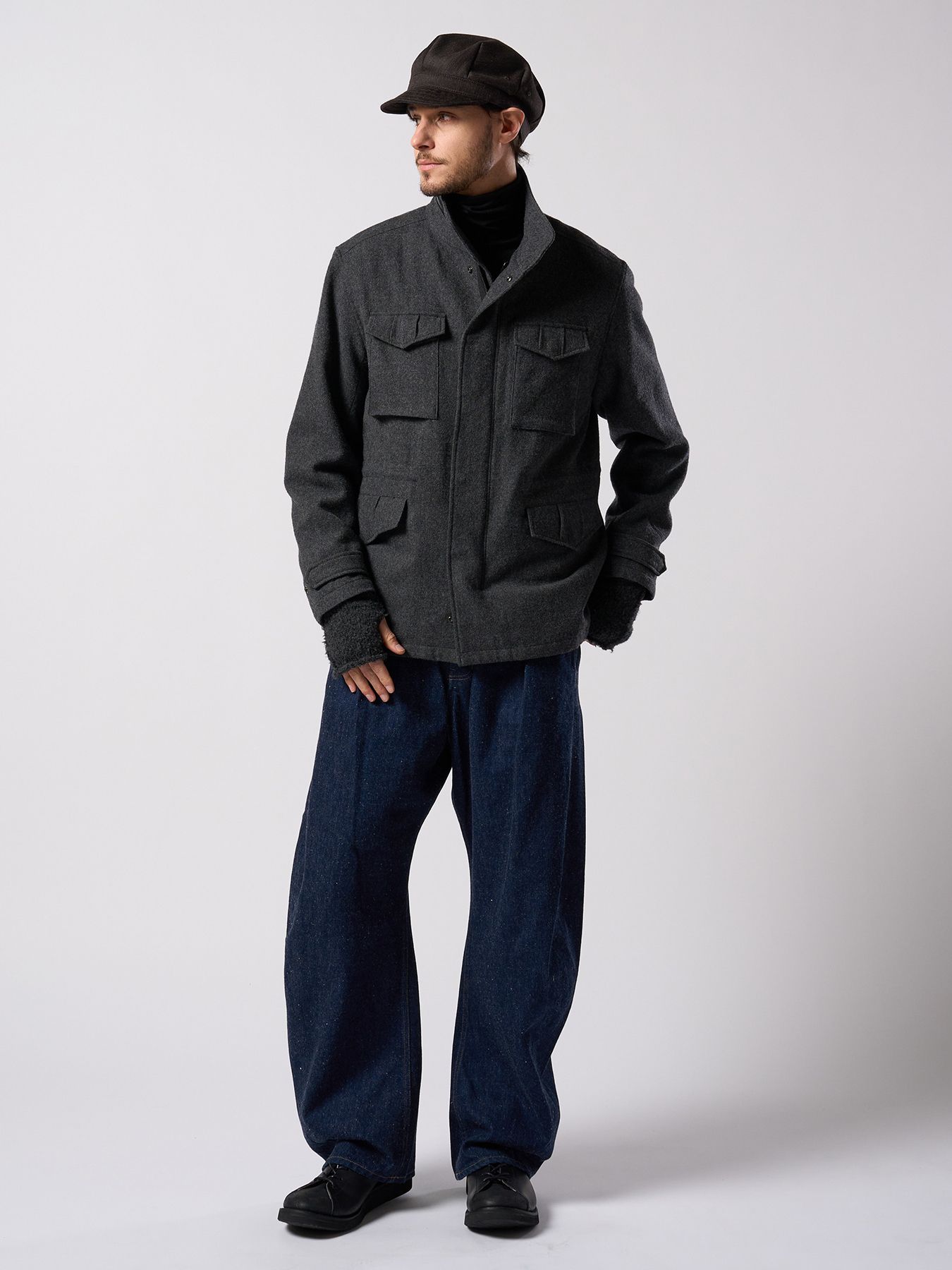 【予約品 4月19日(日) 18時締切】fancy yarn knit hand warmer / ニットハンドウォーマー / チャコール