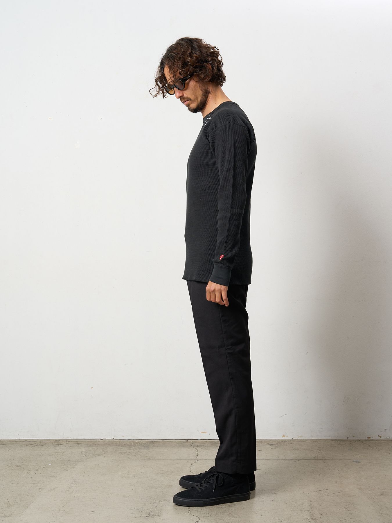 【予約品 5月8日(木) AM10時 締切】 ヘビーコットンワッフル ロゴ＆ハート刺繍 LS サーマル / ブラック