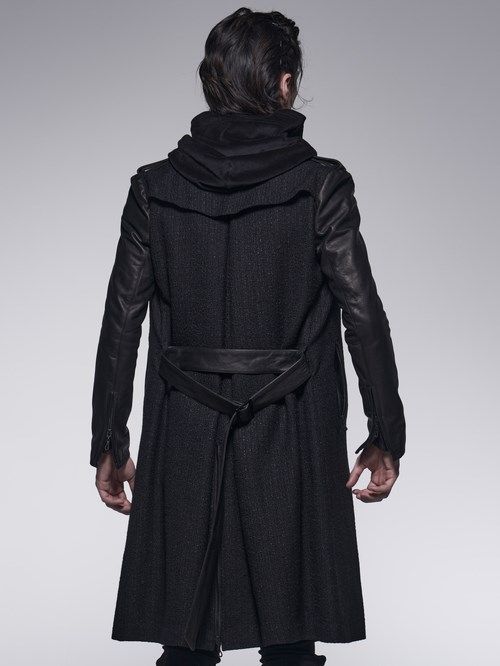 《予約品》ツイード＆袖革 W-RidersLongCoat / Wライダーズロングコート/ ブラック 【kiryuyrik】 10月中旬以降入荷予定