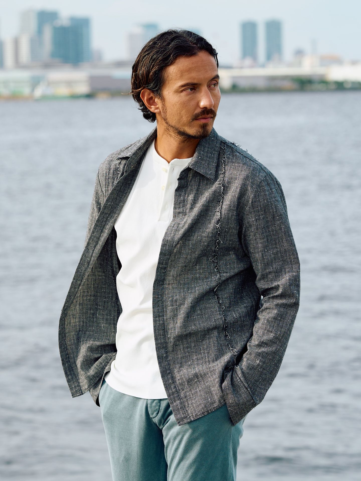 【予約品9月19日 10時締め】 switching texture shirt / シャツ / ブラック