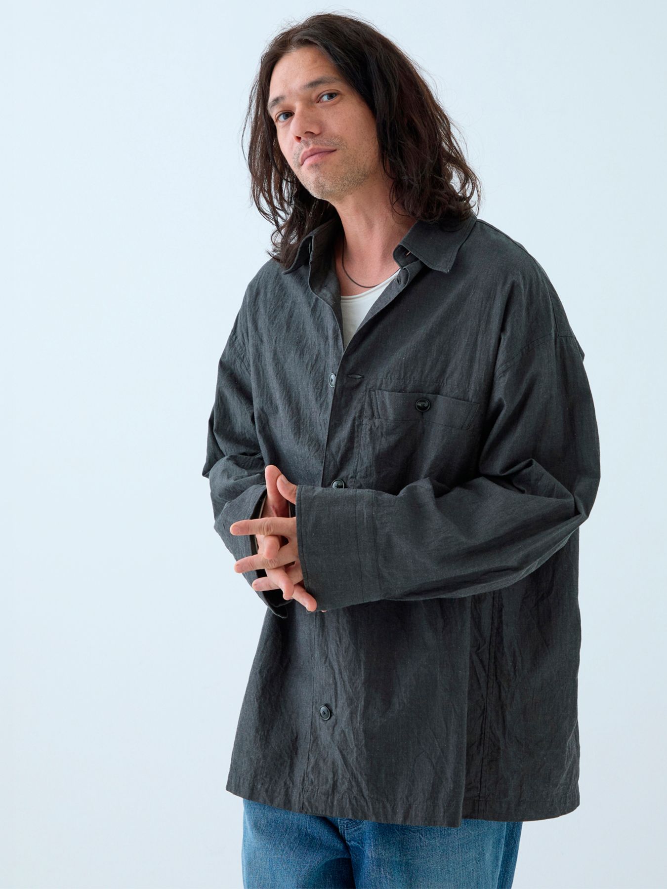 【予約品 5月7日(水)AM10時  締切】Wideline / コットンラミー ワイドシャツ / チャコール