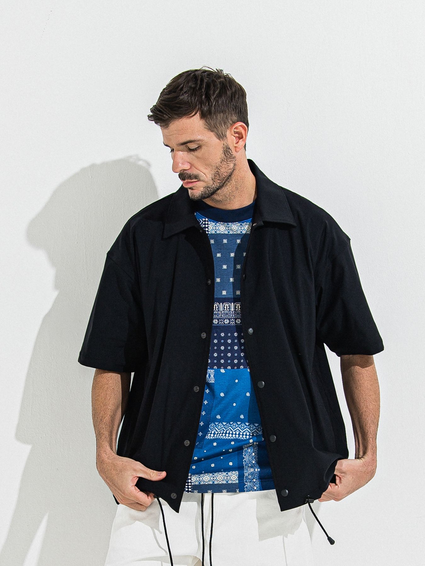 【予約品】NYLON HALF COACH JACKET / ナイロンハーフコーチジャケット / ブラック
