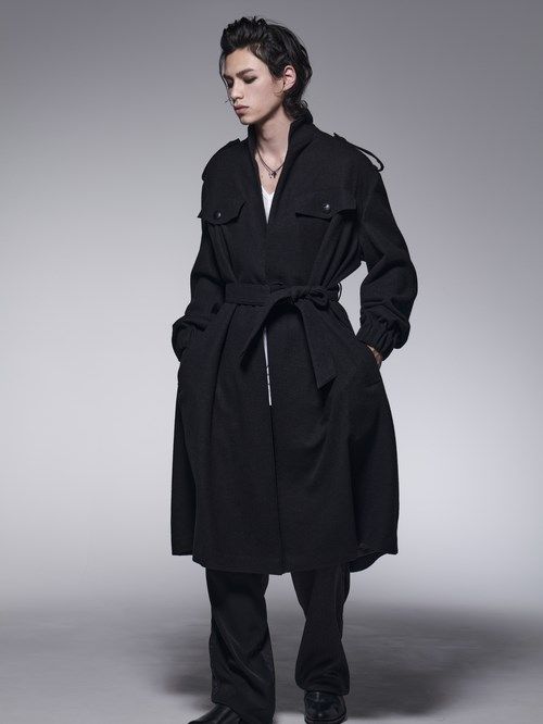 《予約品》 StandCollarDrapeCoat / スタンドカラードレープコート / ブラック 【kiryuyrik】 10月以降入荷予定