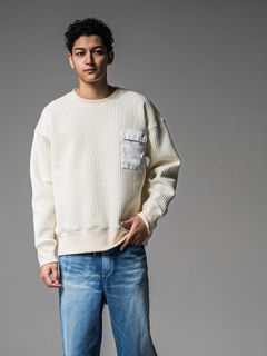 【予約品 】STRIPE QUILTING DROP TRAINER / ストライプキルティング ルーズトレーナー / オフ