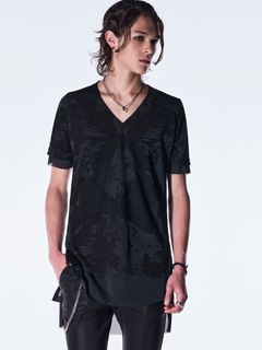 【予約品 6月29日(月) 締切】Opal Mesh Layered T-Shirt / オパールメッシュ レイヤード Tシャツ / ブラック×ブラック