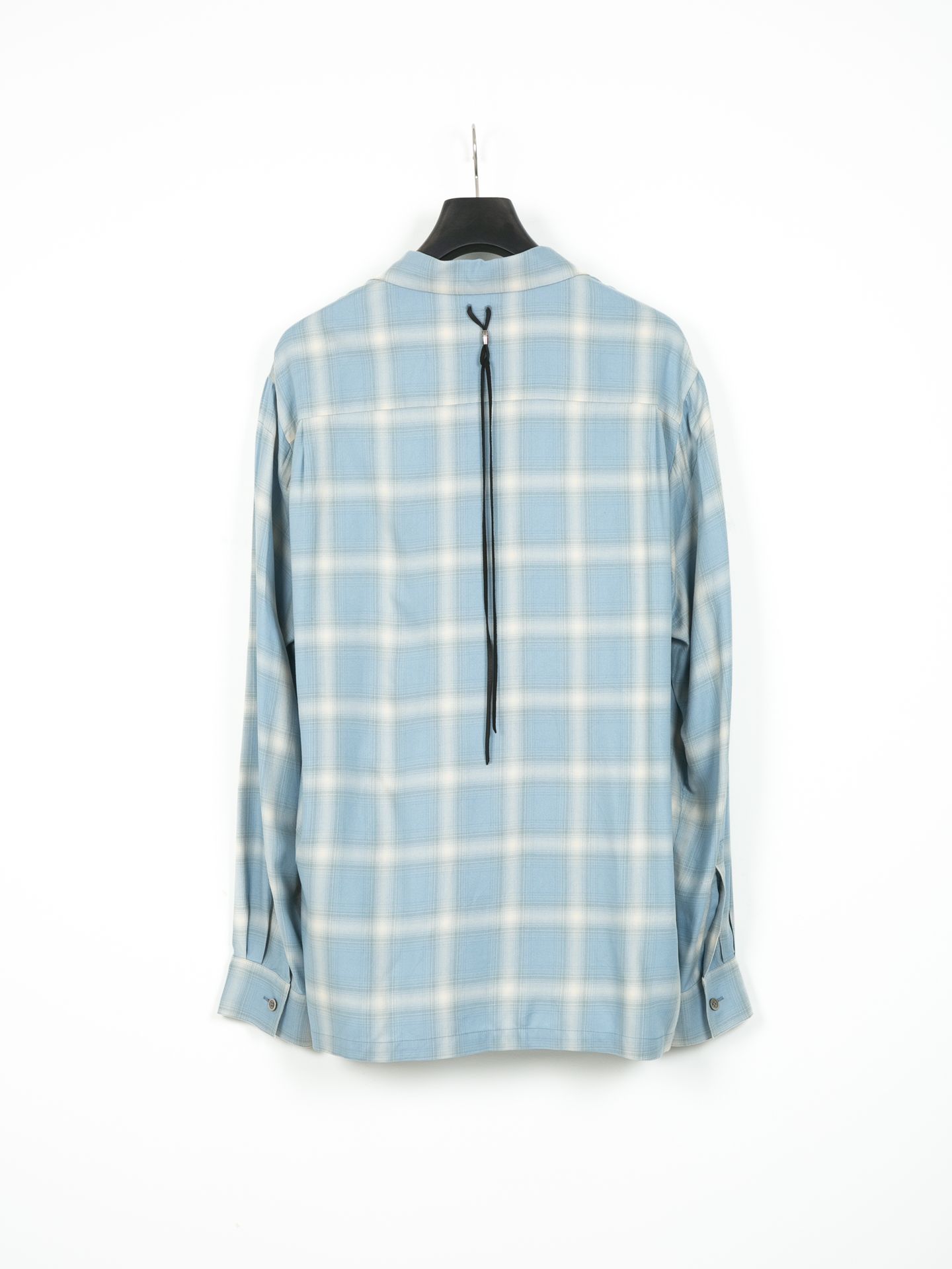 Rayon Twill Ombre Check L/S Open Collar Shirt / オンブレーチェック L/S 開襟シャツ / ブルー