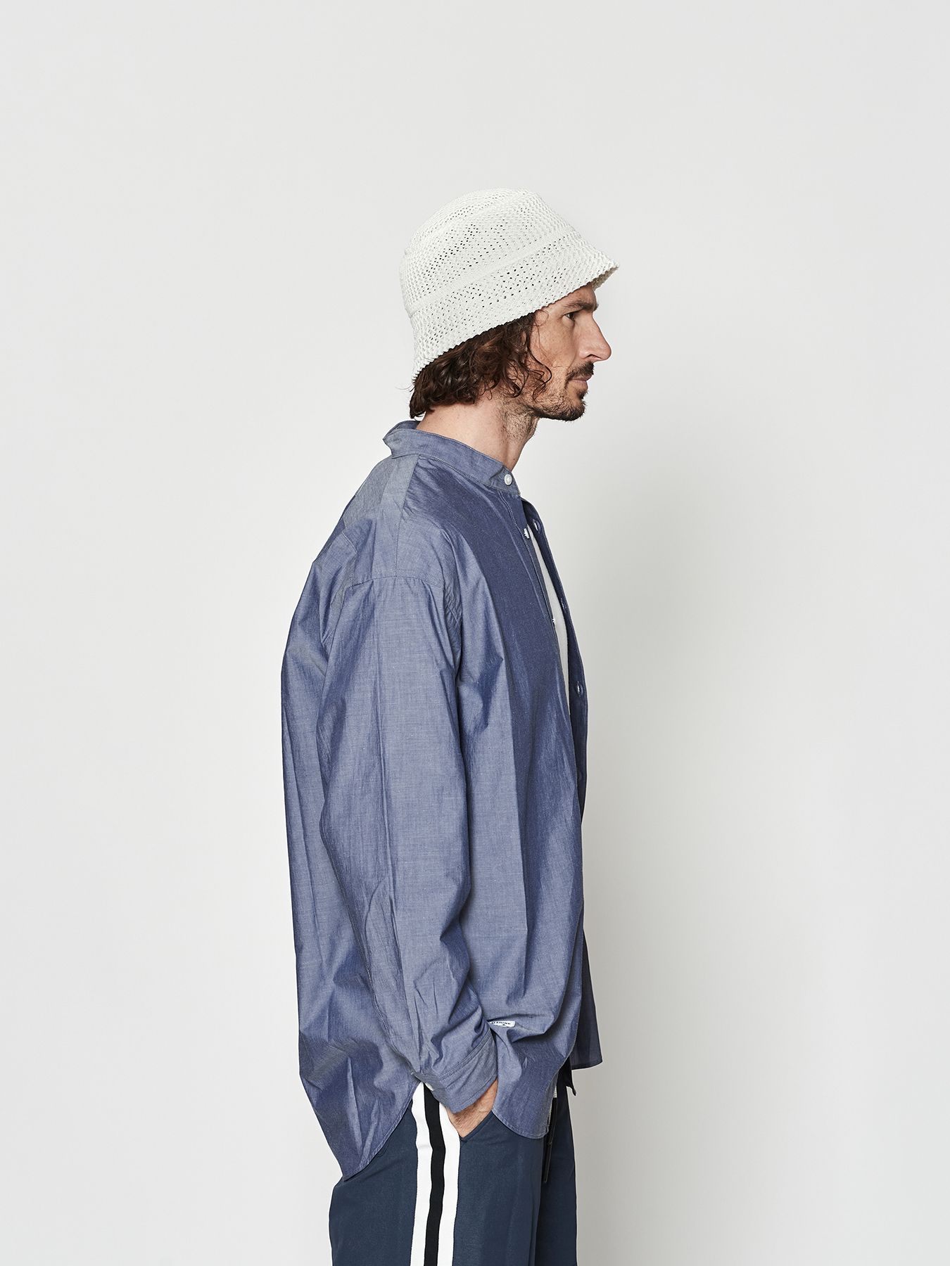 【予約品 10月9日(木) 締切】muta Oversized Band Collar Shirt / バンドカラーシャツ / ネイビー【Acanthus × muta MARINE】