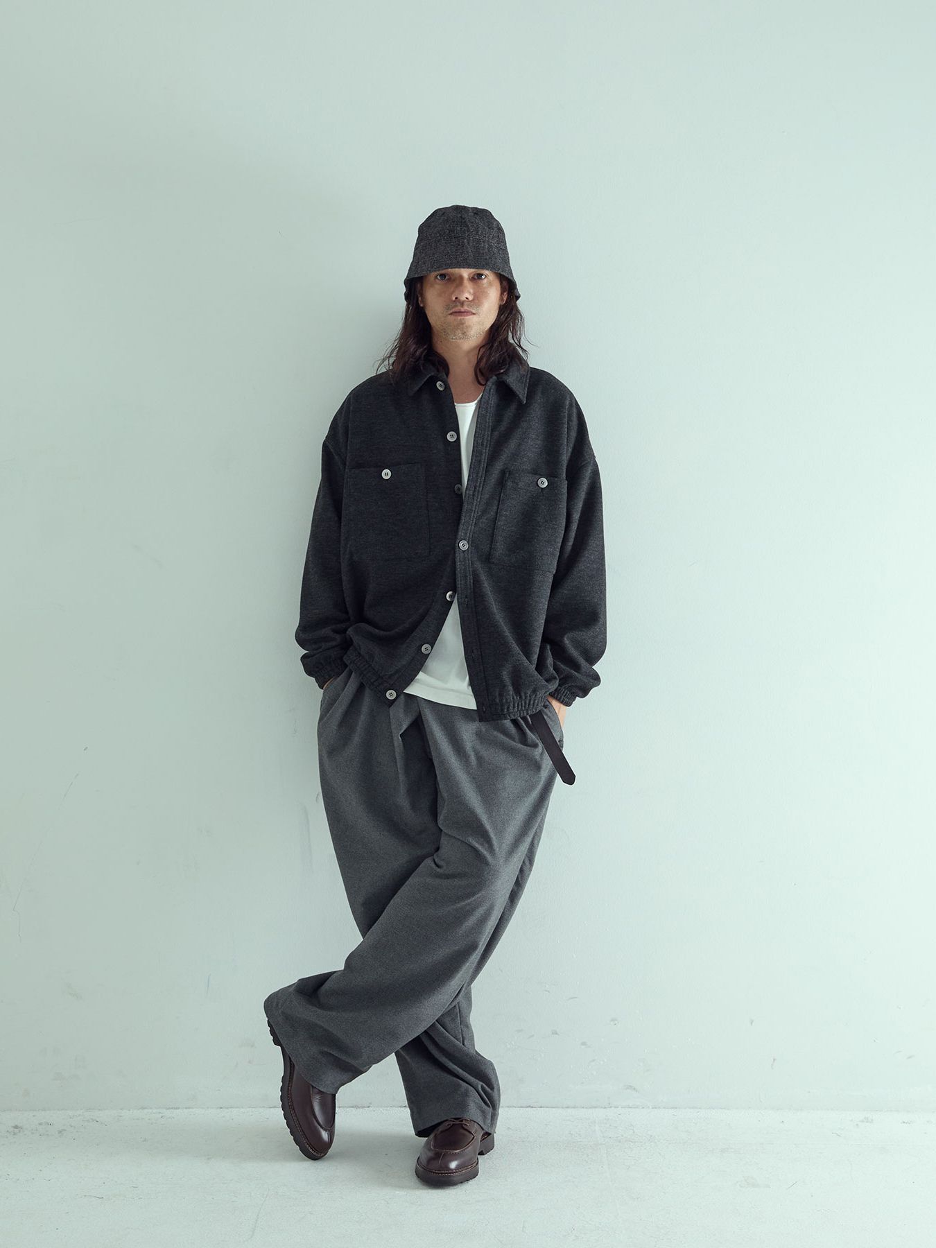 【予約品 】LUXMODERN OVERSHIRTS / オーバーシャツ / 杢ブラック