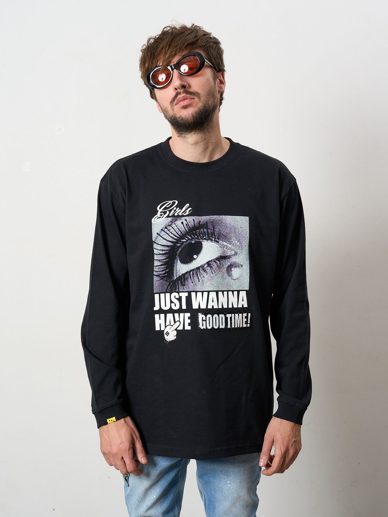 【予約品 5月8日(木) AM10時 締切】 5.6ozコットン天竺JUST WANNA HAVE FUNSシークイン LS Tシャツ / ブラック