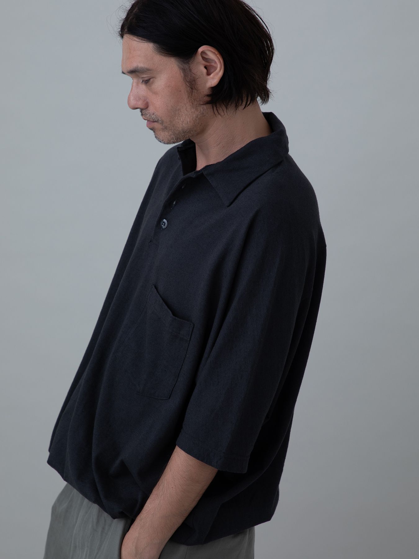 【予約品 11月23日(日) 締切】WINGPOLO / コットンリネン ポロシャツ / CHARCOAL