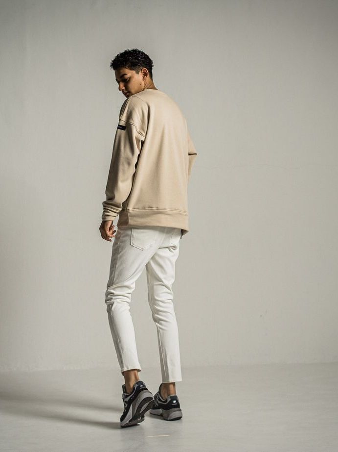 《予約9月1日18時締め》 handwriting rogo  velours fleece drop trainer  / ルーズトレーナー / ベージュ