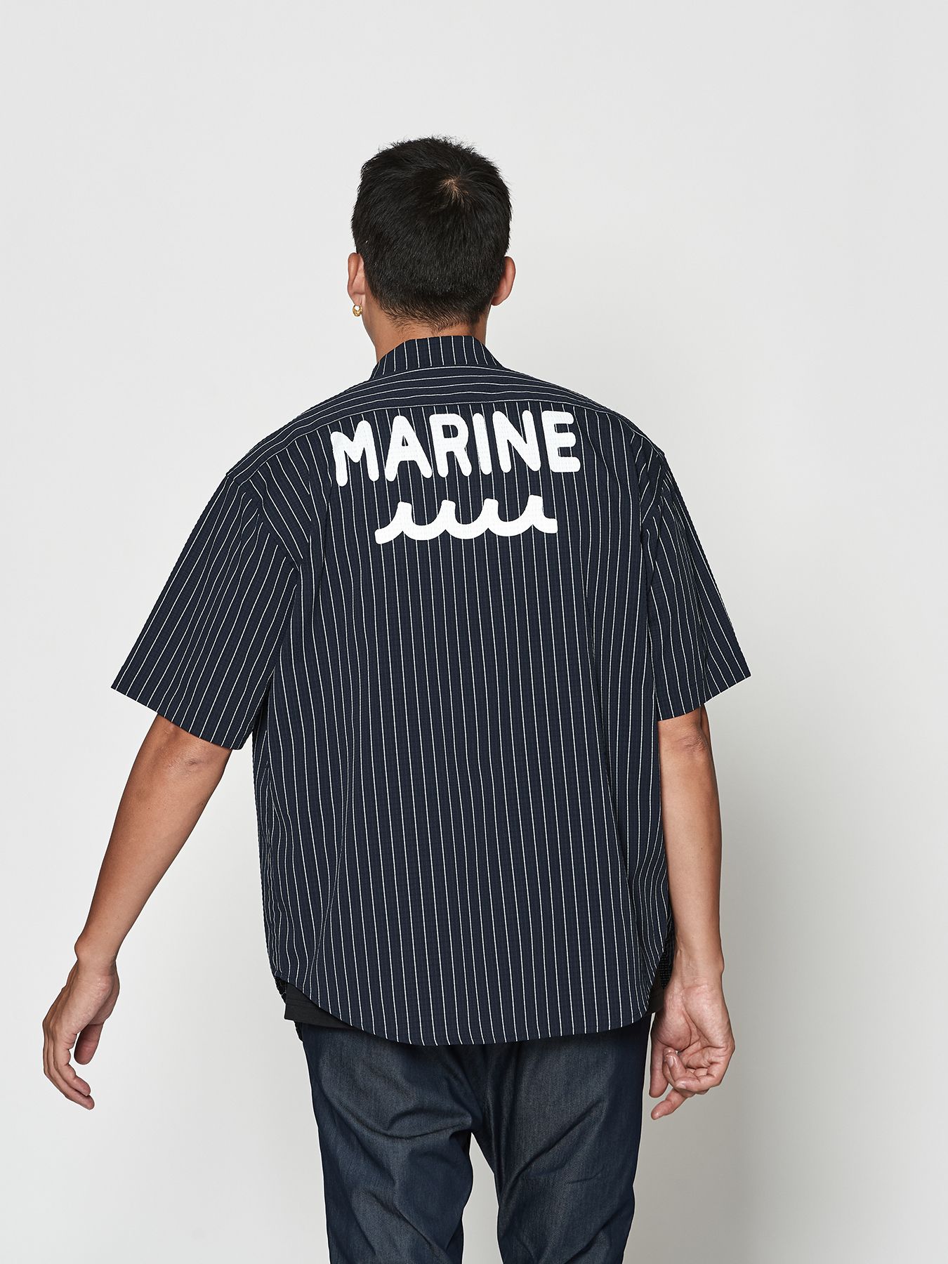 【予約品 10月9日(木) 締切】muta Dot Air(R) Zip Up S-S Shirt / ZIP半袖シャツ / ネイビーストライプ【Acanthus × muta MARINE】
